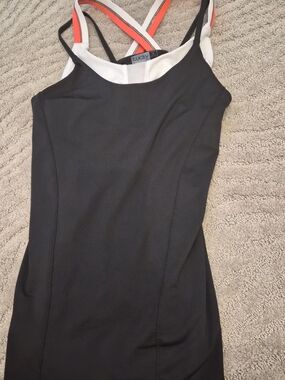 Lucky in Love Black Tennis Tank with Coral-Trim Straps - Size Small